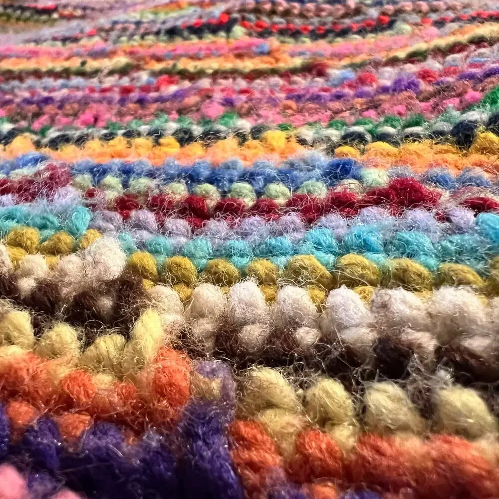 Vtg Beautiful Rainbow Weave Crochet Pattern‎ W Fringe Throw Blanket Afghan 90's